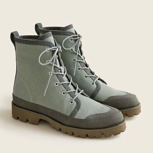 J Crew New Women's Gwen Canvas Lace-Up Lug-Sole Slate Green Boot Size 7 - Picture 4 of 9